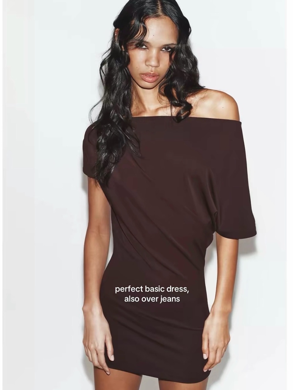 Zara One-Shoulder Mini Dress in Chocolate Brown
